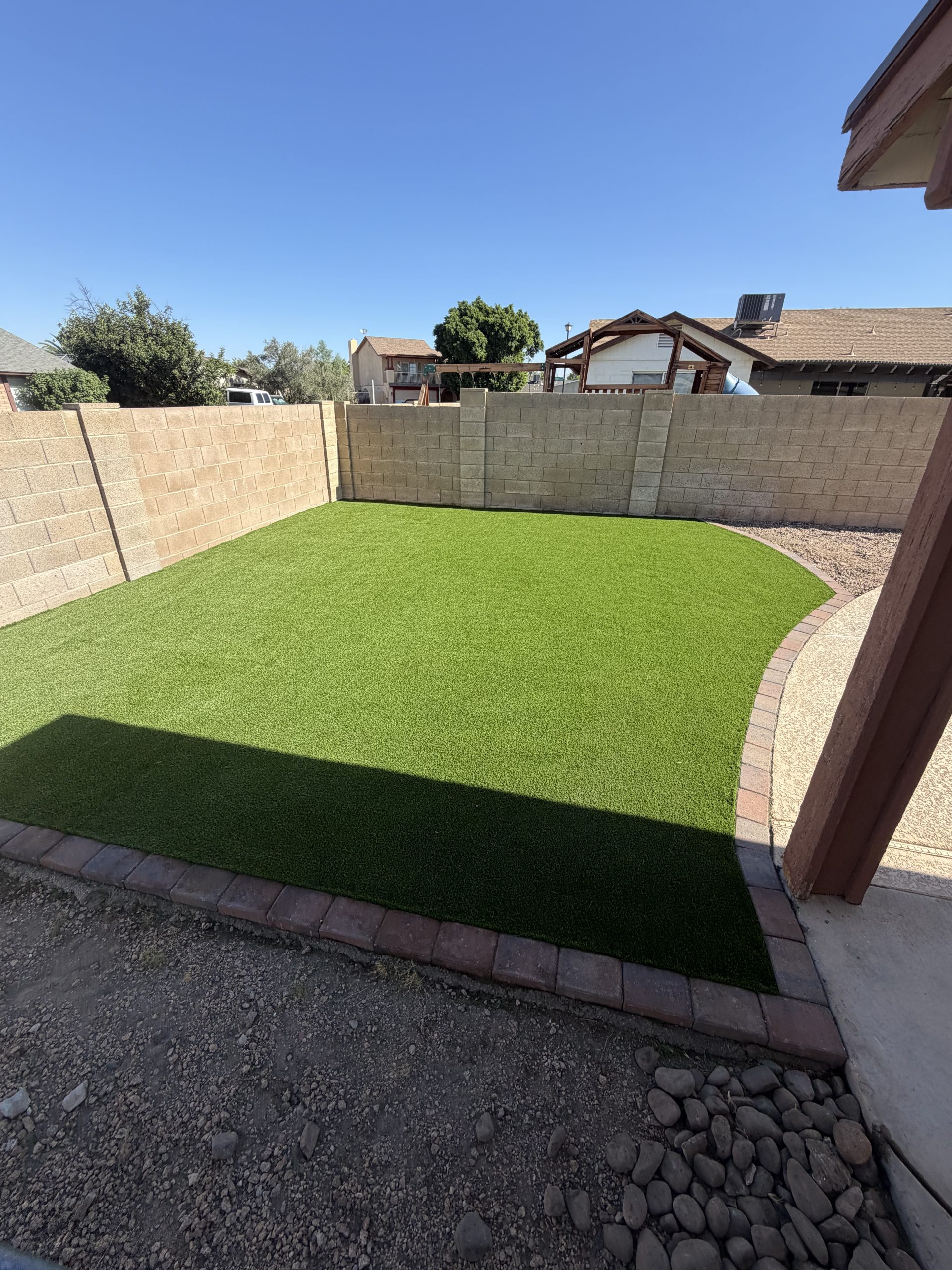 Backyard artificial turf lawn by TJ Landscape in Phoenix, AZ – after
